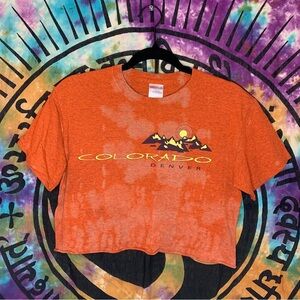 Denver Colorado Bleach Dyed Crop Top OOAK Rainbow Soul Remix Size S Orange